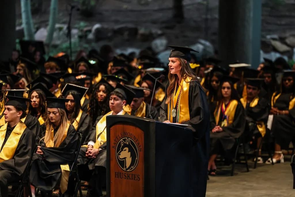 Battle Mountain High School Class of 2026 Graduates Under Drizzle